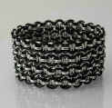 silver and black wide chainmaille cuff